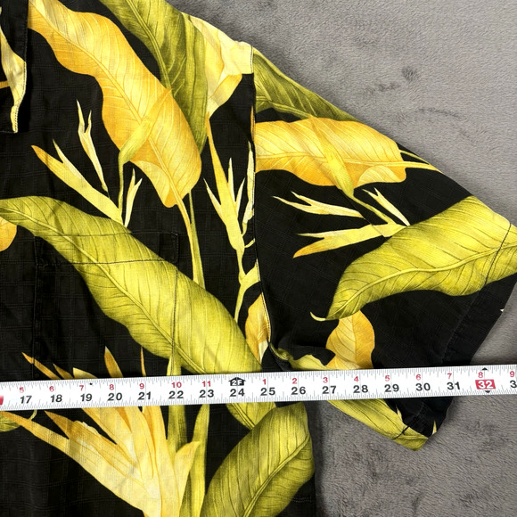 Tommy Bahama Mens XXL Floral 100% Silk Short Sleeve Hawaiian Shirt Black Yellow - Picture 6 of 7